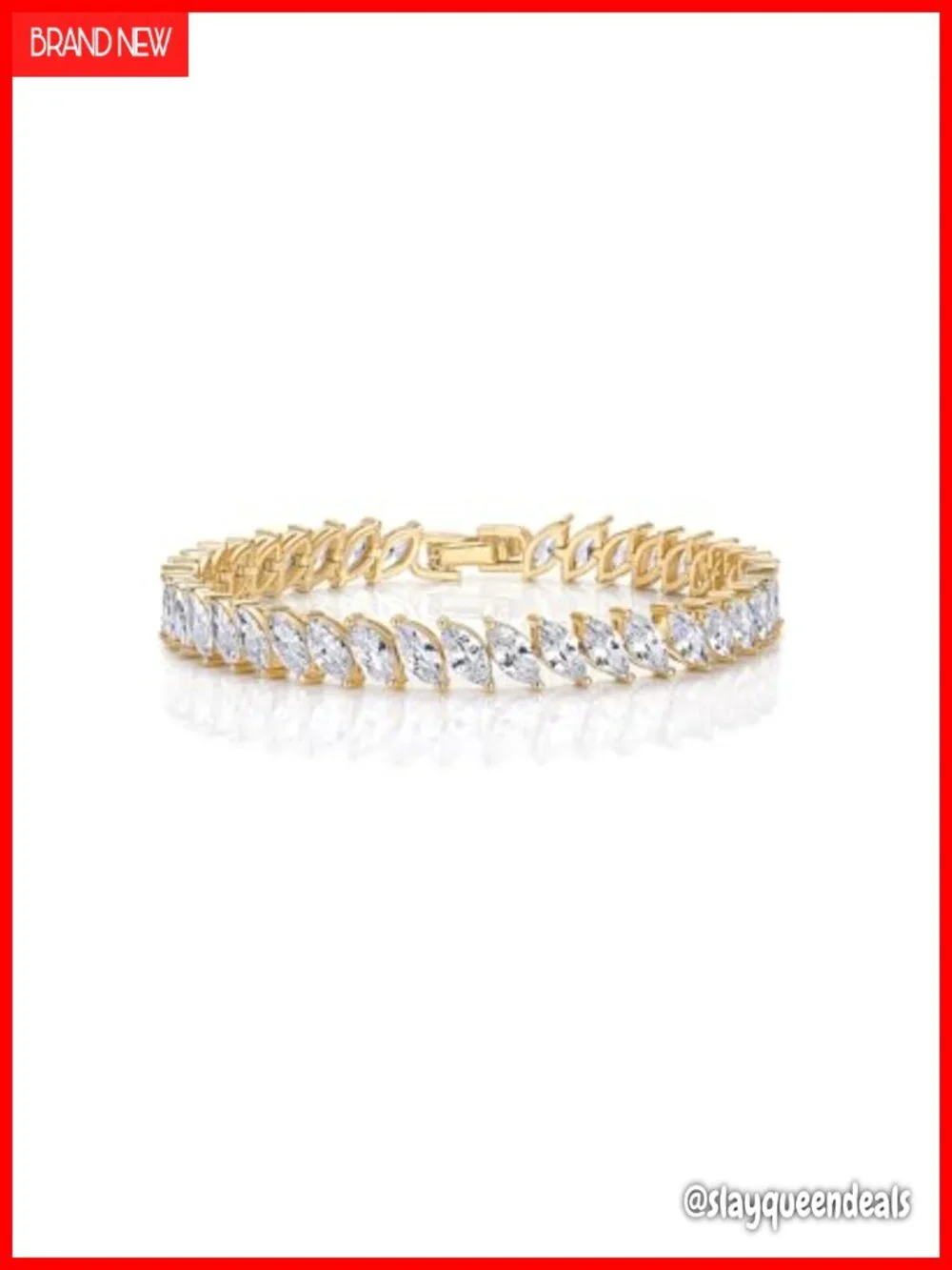 14K Gold Plated Marquise Cut CZ Tennis Bracelet Women's Bridal Jewelry